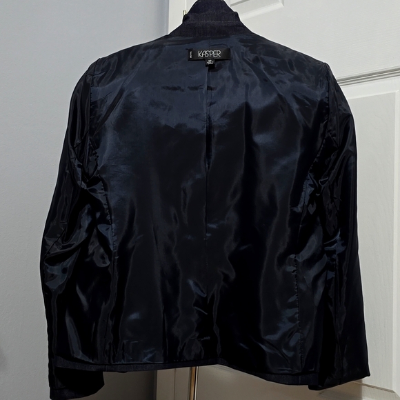 Kasper Petite Denim Women's Two Peice Suit Dark Blue Blazer & Wide Leg Pants - Picture 10 of 14